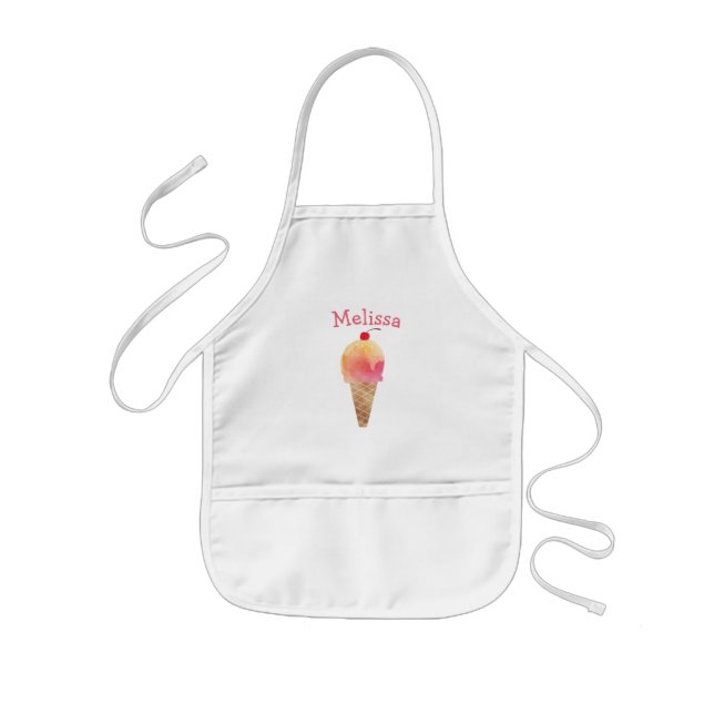 Kids Pink Ice Cream Personalized Monogram Apron (Front)
