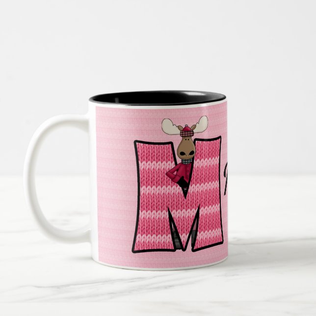 Kid's Pink Moose Monogram "M" Mug (Left)