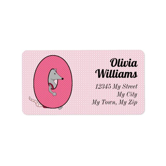 Kid's Pink Opossum Monogram Letter O Address Label (Front)