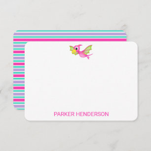 Kids Pink Personalised Dinosaur Stationery Thank You Card