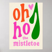Kids pink retro Christmas Mistletoe Art Print