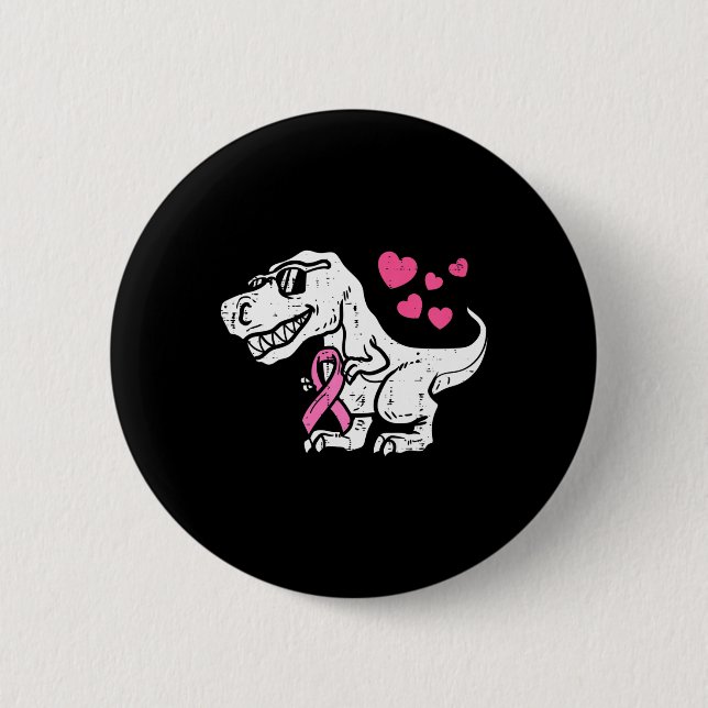Kids Pink Ribbon T-Rex Kids Breast Cancer Awarenes 6 Cm Round Badge (Front)