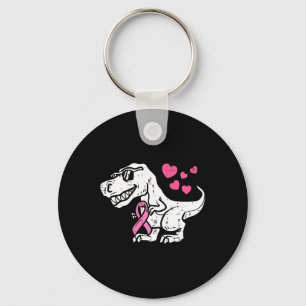 Kids Pink Ribbon T-Rex Kids Breast Cancer Awarenes Key Ring