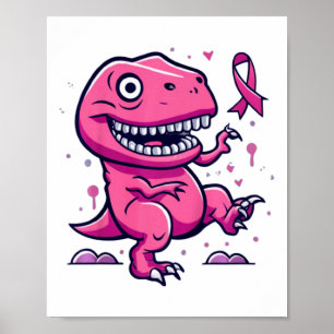 Kids Pink Ribbon T-rex Kids Breast Cancer Awarenes Poster