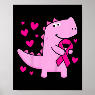 Kids Pink Ribbon T-rex Kids Breast Cancer Awarenes Poster