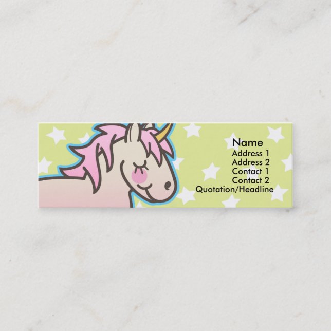 Kids Pink Unicorn Skinny Profile Cards (Front)