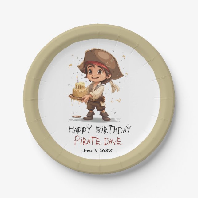 Kids Pirate Birthday Paper Plates Boy (Front)