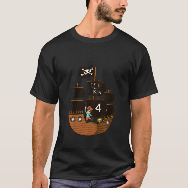 Kids     Pirate Kid On Pirate Ship   Children Four T-Shirt (Front)