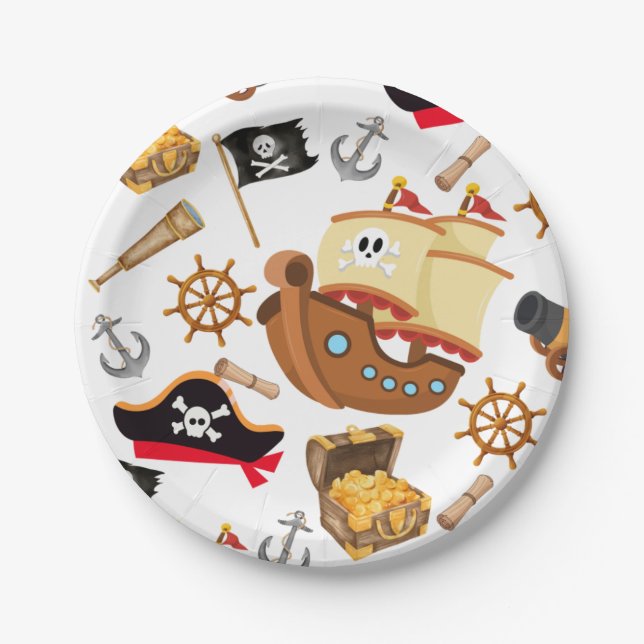 Kids Pirate Party | Ahoy Matey Pirate Birthday  Paper Plate (Front)