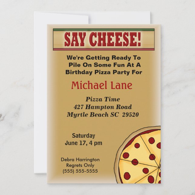 Kids Pizza  Birthday Invitation (Front)