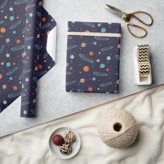 Kids Planets Solar System Galaxy Sparkling Stars Wrapping Paper (Crafts)
