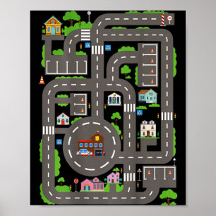 Kids Play Cars On Dads Back Funny Fathers Day Race Poster