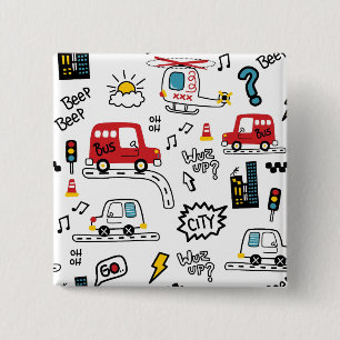 Kids Playful Transport Pattern  15 Cm Square Badge