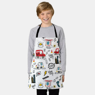 Kids Playful Transport Pattern Apron