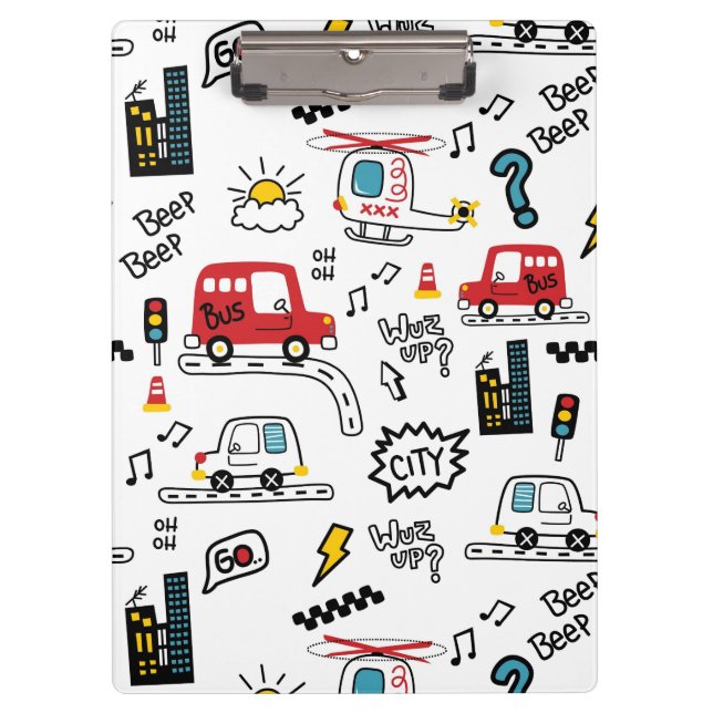 Kids Playful Transport Pattern  Clipboard (Front)
