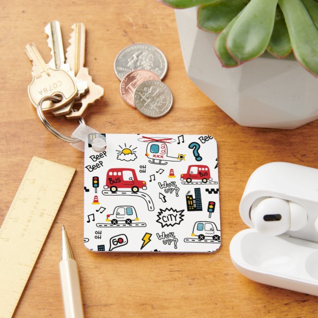 Kids Playful Transport Pattern  Key Ring (Desk)