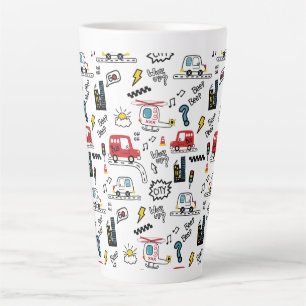 Kids Playful Transport Pattern Latte Mug