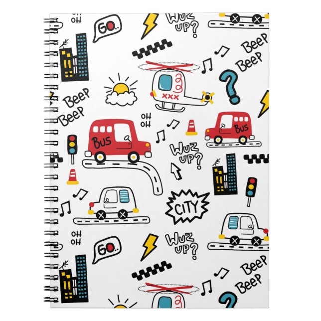 Kids Playful Transport Pattern  Notebook (Front)