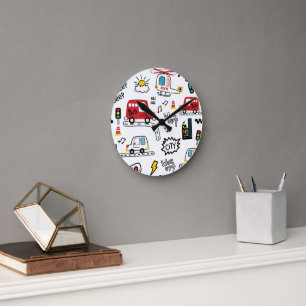 Kids Playful Transport Pattern  Round Clock
