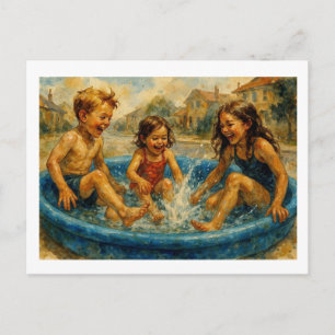 Kids Playing In A Pool, Postcard