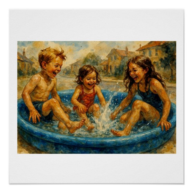 Kids Playing In A Pool,  Poster (Front)