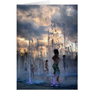 Kids Playing in Fountain at Sunset Austin Texas 2