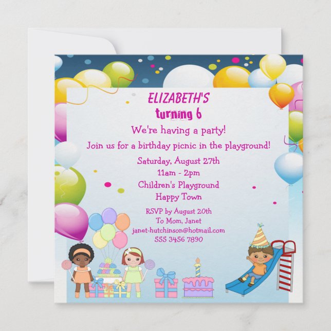 Kids Playing in Playground Party Invites (Front)