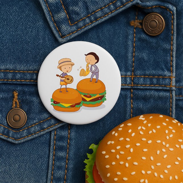 Kids Playing Music on Giant Cheeseburgers  7.5 Cm Round Badge (Creator Uploaded)
