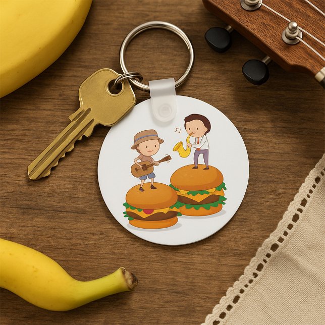 Kids Playing Music on Giant Cheeseburgers  Key Ring (Creator Uploaded)