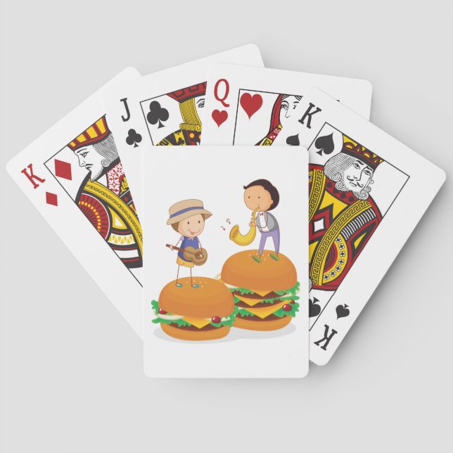 Kids Playing Music on Giant Cheeseburgers  Playing Cards (Back)