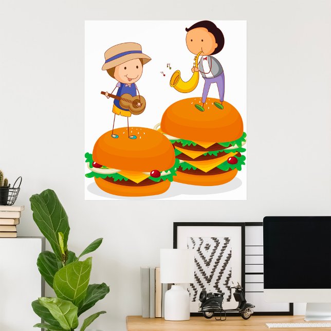 Kids Playing Music on Giant Cheeseburgers  Poster (Creator Uploaded)