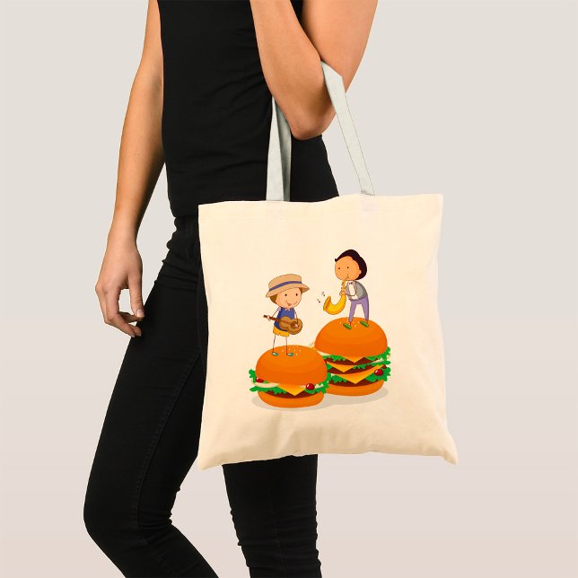 Kids Playing Music on Giant Cheeseburgers  Tote Bag (Creator Uploaded)
