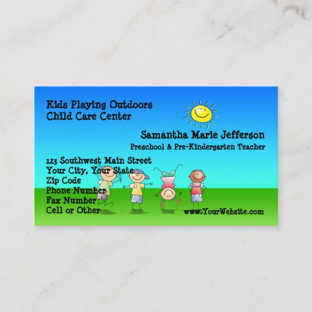 Kids Playing Outdoors Child Care Childcare Centre Business Card (Front)