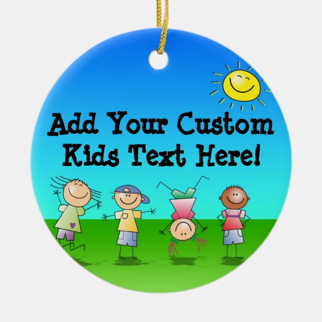 Kids Playing Outdoors on a Sunny Day Ceramic Ornament (Front)