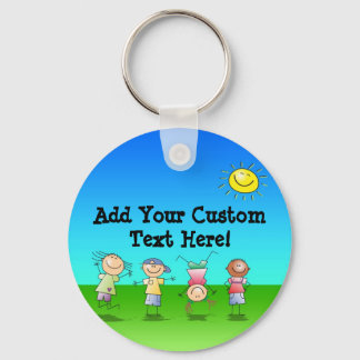 Kids Playing Outdoors on a Sunny Day Key Ring