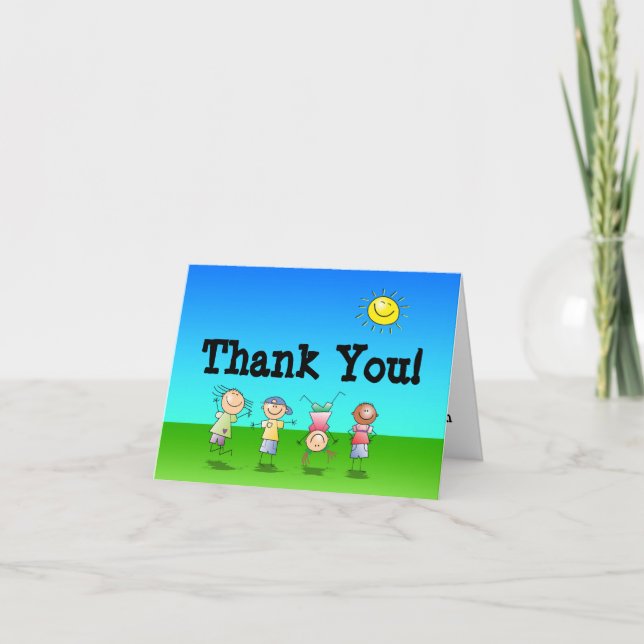 Kids Playing Outdoors on a Sunny Day Thank You Card (Front)