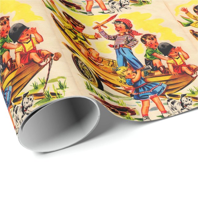 kids playing pirate wrapping paper (Roll Corner)