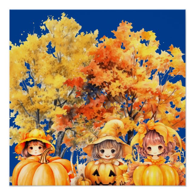 kids playing with the pumpkins poster (Front)