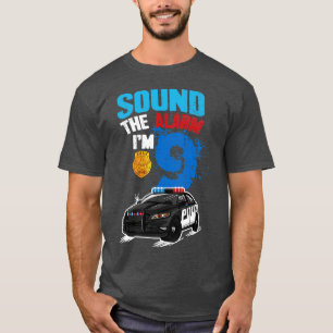Kids Police 9th Birthday Gift Boy Sound The Alarm T-Shirt