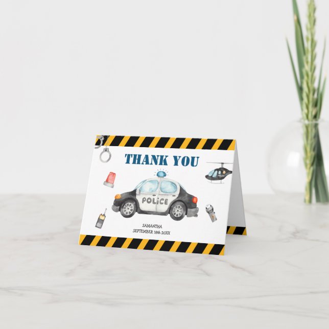 Kid's Police Birthday Party Folded Thank You Card (Front)