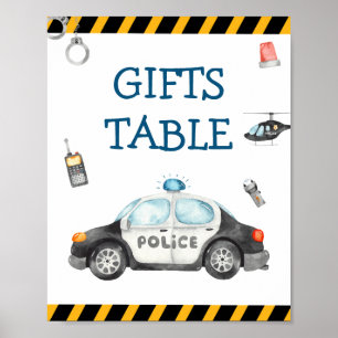 Kid's Police Birthday Party Gifts Table Sign