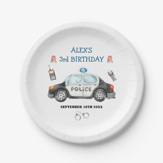 Kid's Police Birthday Party Paper Plate (Front)