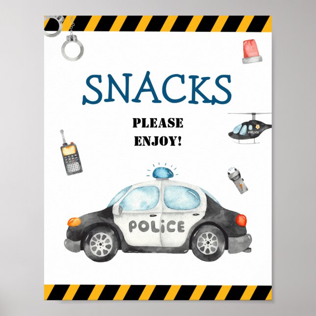 Kid's Police Birthday Party Snacks Sign (Front)