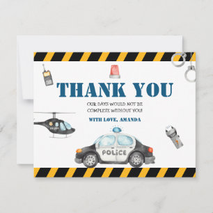 Kid's Police Birthday Party Thank You Card