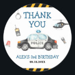 Kid's Police Birthday Party Thank You Classic Round Sticker<br><div class="desc">Kid's Police Birthday Party Thank You Sticker
All wording can be customised</div>