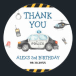 Kid's Police Birthday Party Thank You Classic Round Sticker<br><div class="desc">Kid's Police Birthday Party Thank You Sticker
All wording can be customised</div>