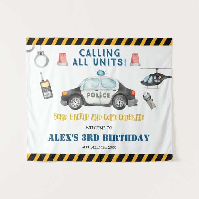 Kid's Police Birthday Party Welcome Tapestry (Front (Horizontal))
