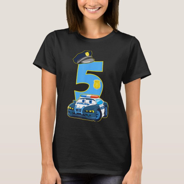 Kids Police Car 5th Birthday  5 Years Old Cop Offi T-Shirt (Front)