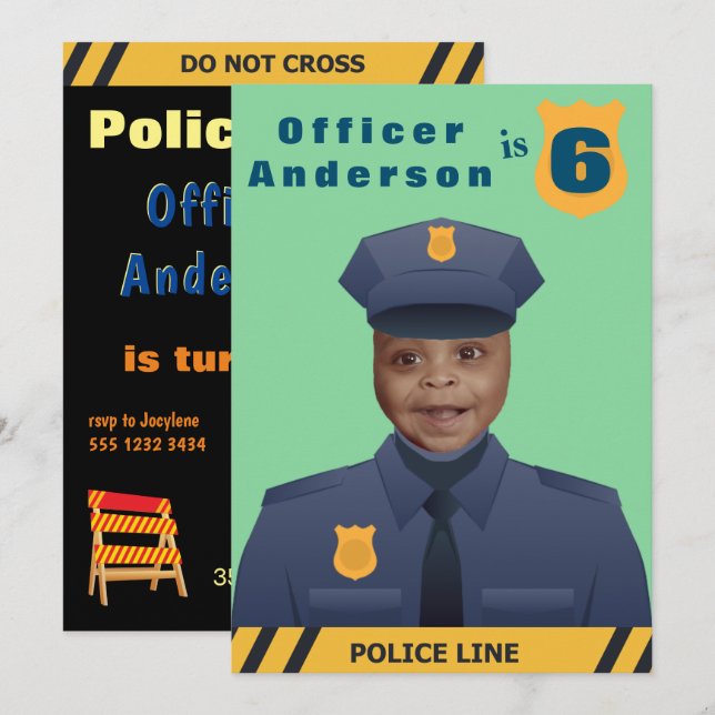 Kids Police Officer Birthday Invitation (Front/Back)