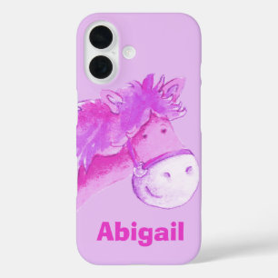 Kids pony purple girls custom name iPhone 16 case